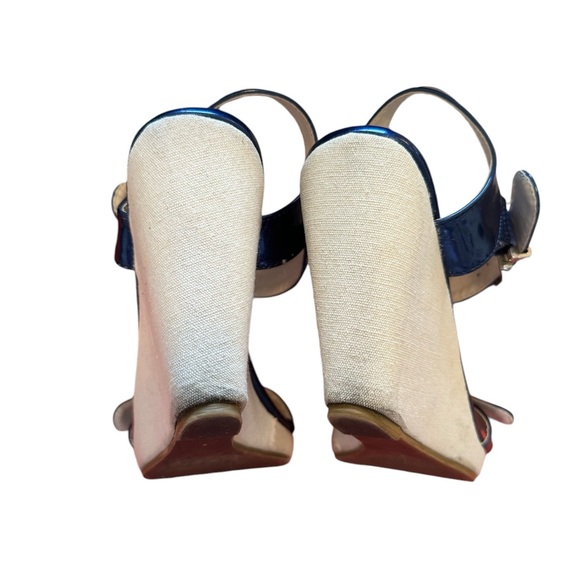 Intaglia Cobalt Blue Ankle Strap Canvas Wedges - Picture 3 of 7